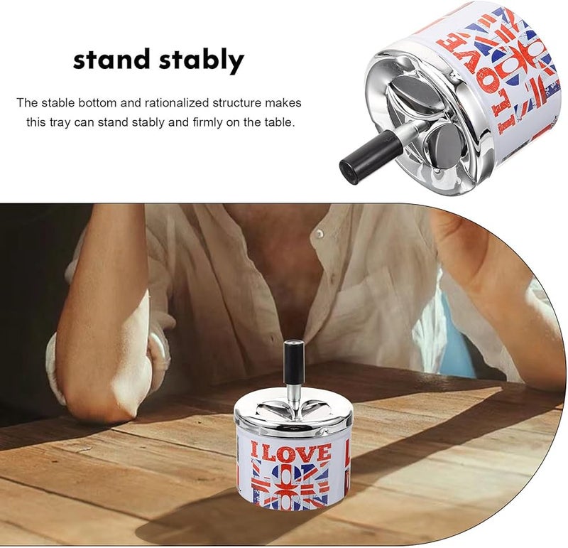 Automatic Smoke Extinguishing Windproof Metal Ashtray with Lid for Home Office Desktop - Image 3